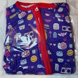 Colorful Patterned Bamboo Zippy Onesie with Red Trim